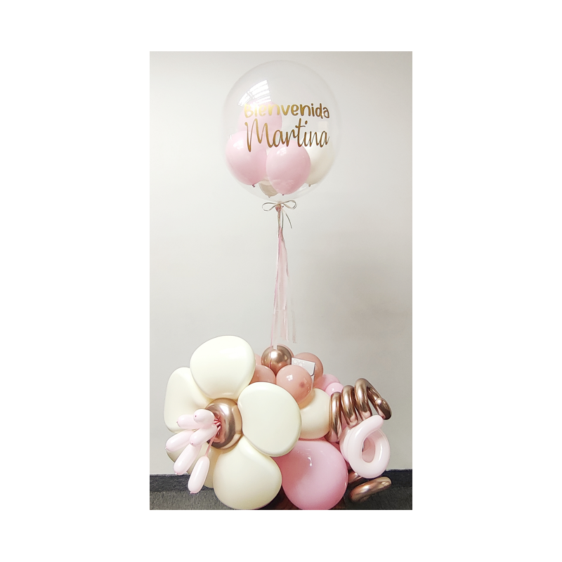 Arreglo de globos de aire con flor y Globo Confetti pequeño personalizado  - 1