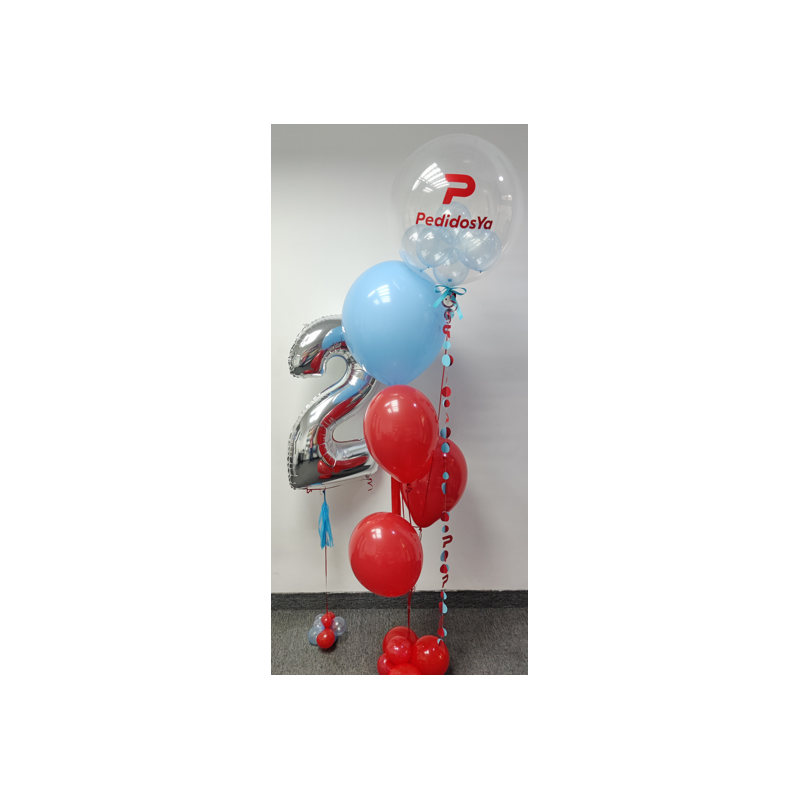 Arreglo de globos personalizado + Un globo en forma de número con helio  - 1