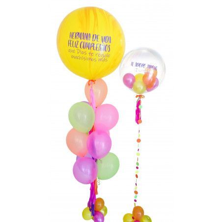 Gran bouquet de globos de helio con globo gigante personalizado + Globo confetti personalizado  - 1