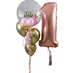 Bouquet de globos de helio personalizado + Un globo en forma de número con helio  - 1