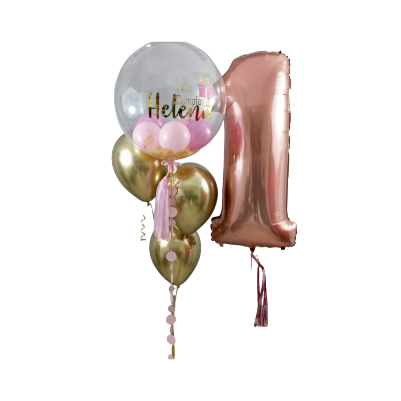 Bouquet de globos de helio personalizado + Un globo en forma de número con helio  - 1