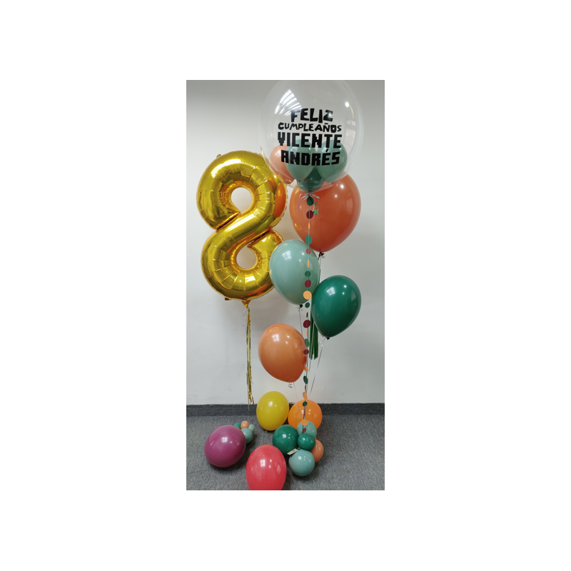 Arreglo de globos de helio personalizado + Un globo de número con helio  - 1