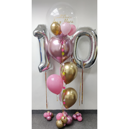 Arreglo de globos de helio personalizado + Dos globos de número con helio  - 1