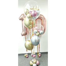 Bouquet de globos de helio con doble personalización + Dos números con helio  - 1