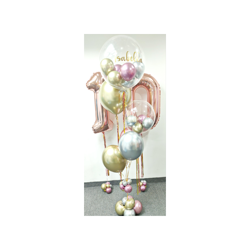 Bouquet de globos de helio con doble personalización + Dos números con helio  - 1