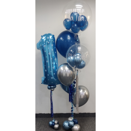 Bouquet de globos de helio con doble personalización + Un número con helio  - 1