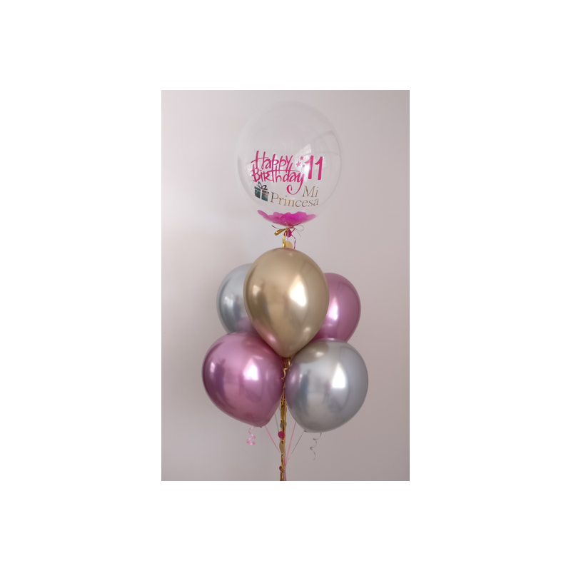 Bouquet de globos de helio con Globo Confetti pequeño personalizado  - 2