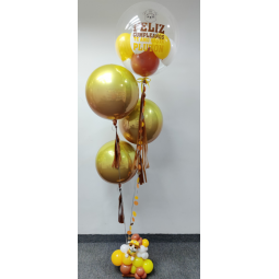 Bouquet de globos esféricos metalizados con Globo Confetti personalizado  - 1