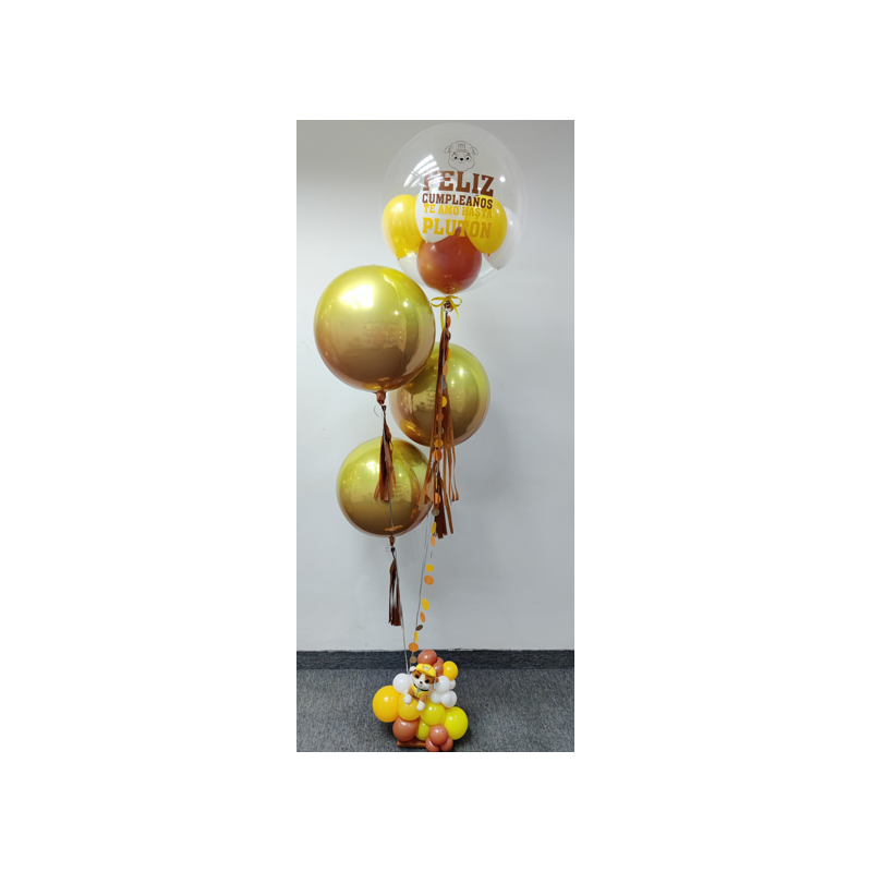 Bouquet de globos esféricos metalizados con Globo Confetti personalizado  - 1