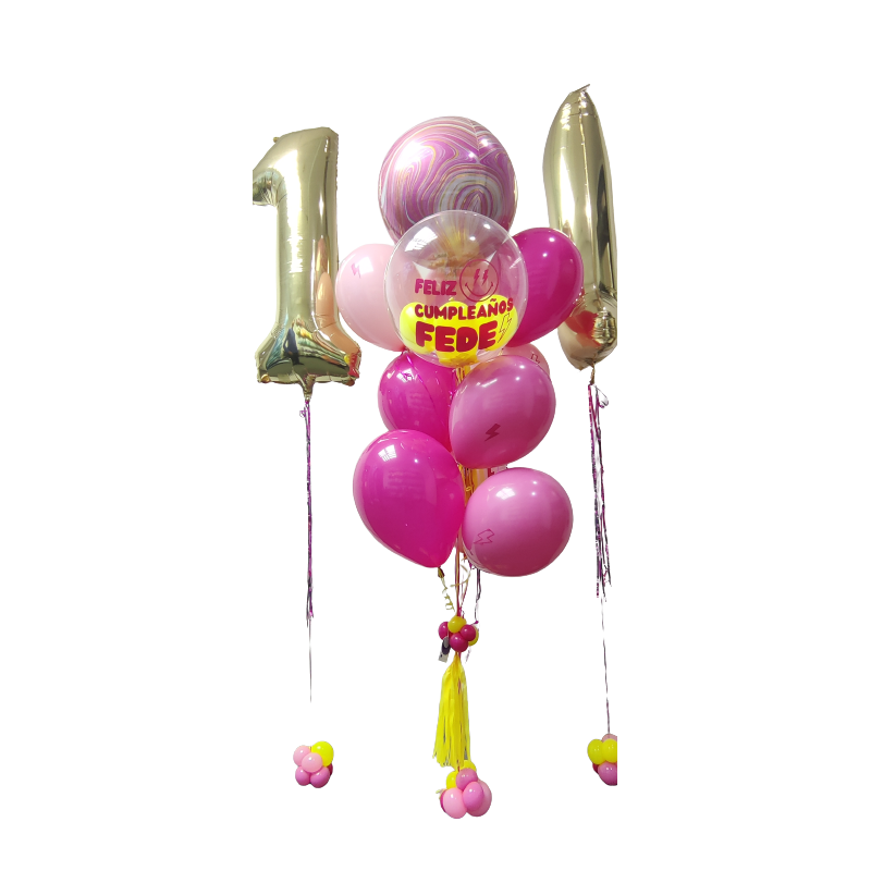 Bouquet de globos con helio con Globo Confetti personalizado y dos globos de números  - 1