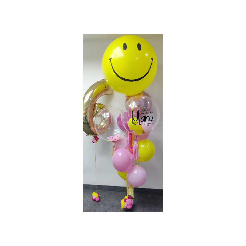 Gran Bouquet de globos Carita Feliz personalizado con un globo en forma de número  - 1