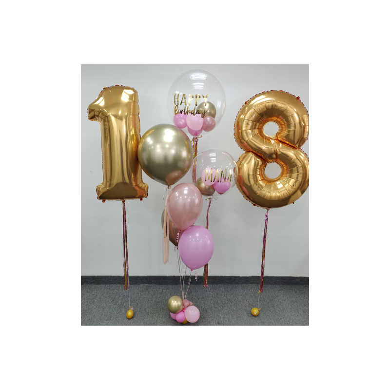 Bouquet de globos de helio con doble personalización + Dos números con helio  - 2
