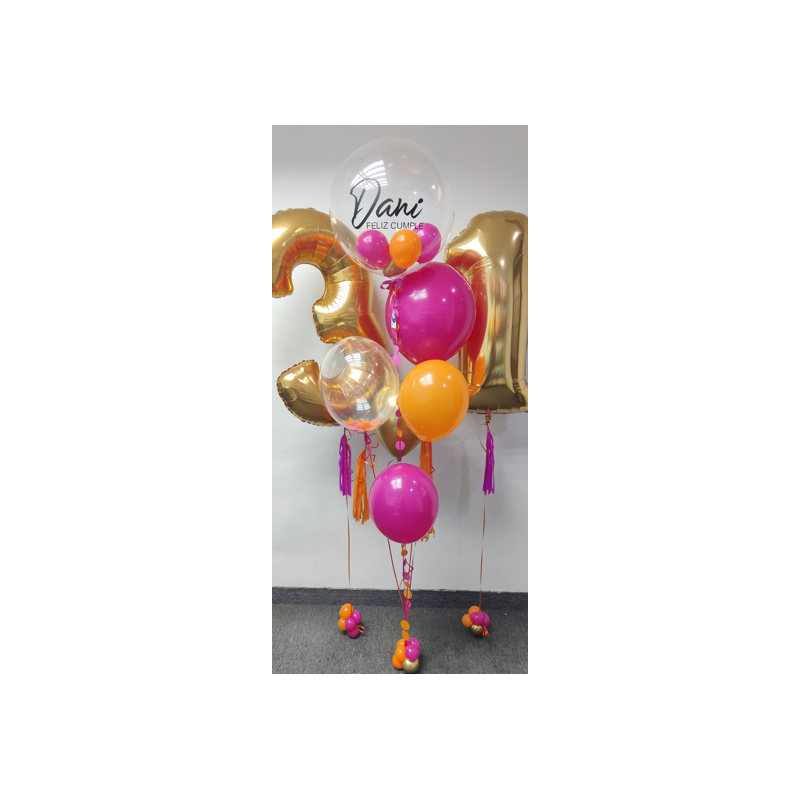 Bouquet de globos de helio con doble personalización + Dos números con helio  - 1