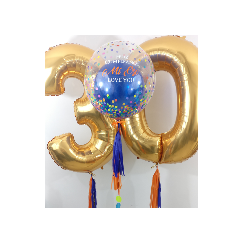 Globo Confetti personalizado + 2 Globos de números con helio  - 1