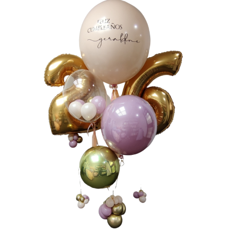 Gran Bouquet de Globos con helio  con globo gigante plastificado personalizado + Dos globos en forma de números  - 1