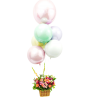 Cesta de flores con gran boquet de globos esféricos metalizados de helio con globo grande personalizado Mapari flores - 1