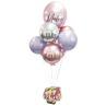 Cesta de flores con gran boquet de globos esféricos metalizados de helio con globo grande personalizado Mapari flores - 2