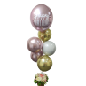 Cesta de flores con gran boquet de globos esféricos metalizados de helio con globo grande personalizado Mapari flores - 4