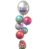 Cesta de flores con gran boquet de globos esféricos metalizados de helio con globo grande personalizado Mapari flores - 5
