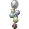 Cesta de flores con gran boquet de globos esféricos metalizados de helio con globo grande personalizado Mapari flores - 8