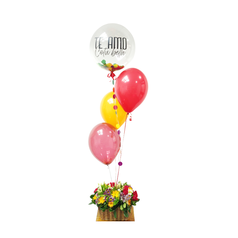 Bouquet con Globo Confetti personalizado + Cesta de flores Mapari flores - 1