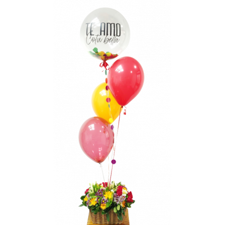Bouquet con Globo Confetti personalizado + Cesta de flores Mapari flores - 1