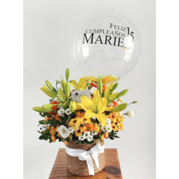 Cesta de flores con Globo Confetti de aire personalizado Mapari flores - 1