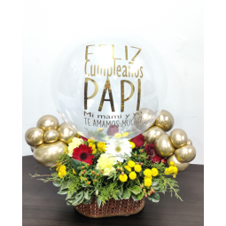 Cesta de flores y mini globos con Globo Confetti de aire personalizado Mapari flores - 1
