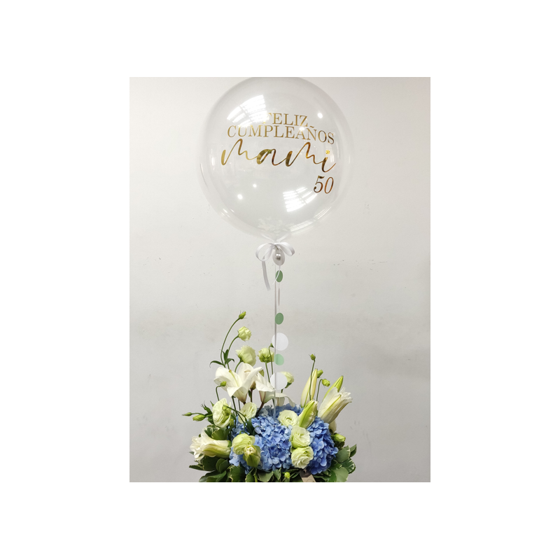 Cesta de flores con Globo Confetti de aire personalizado Mapari flores - 1