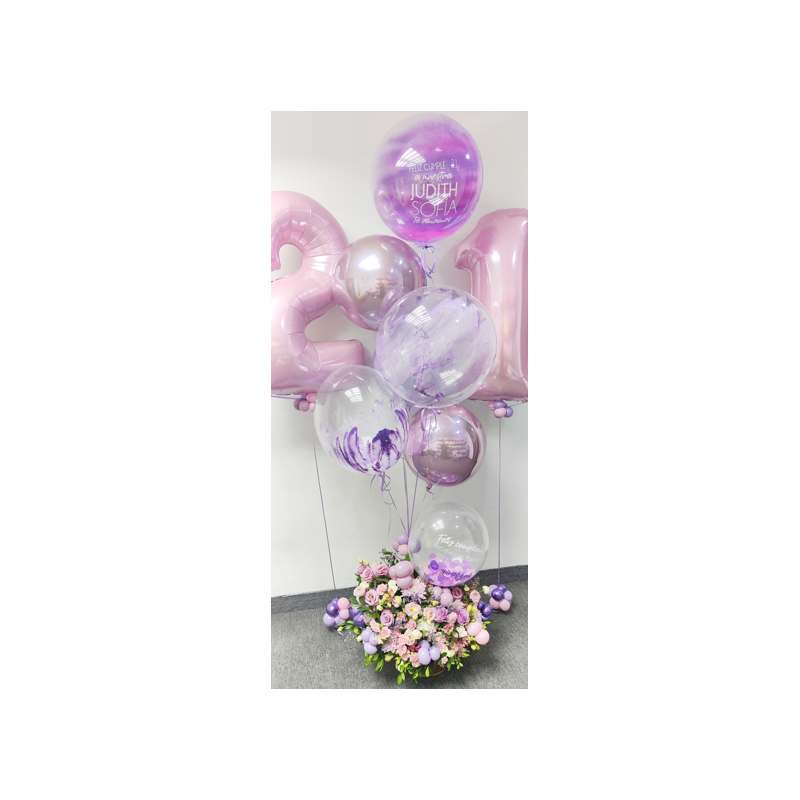 Arreglo de Globos y Flores Glamour Floral con globos de número Mapari flores - 1