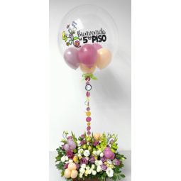 Cesta de Flores y Globo Confetti Personalizado  - 1