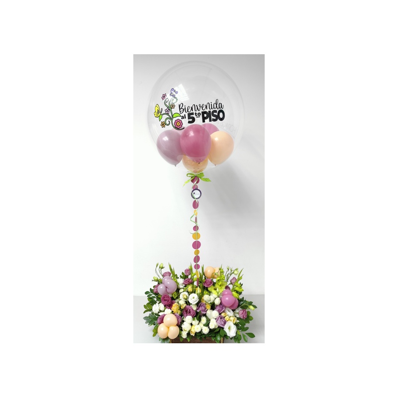 Cesta de Flores y Globo Confetti Personalizado  - 1