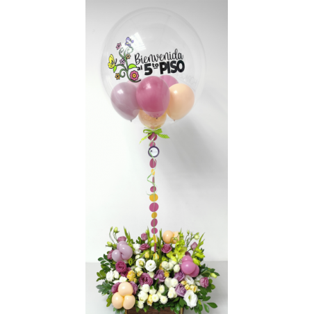 Cesta de Flores y Globo Confetti Personalizado  - 1