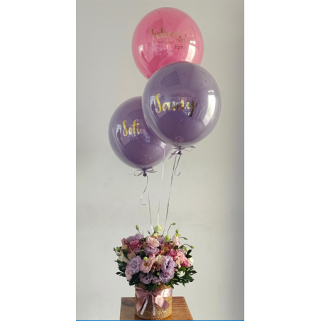 Cesta de flores con 3 globos de helio cristalizados Personalizados Mapari flores - 1